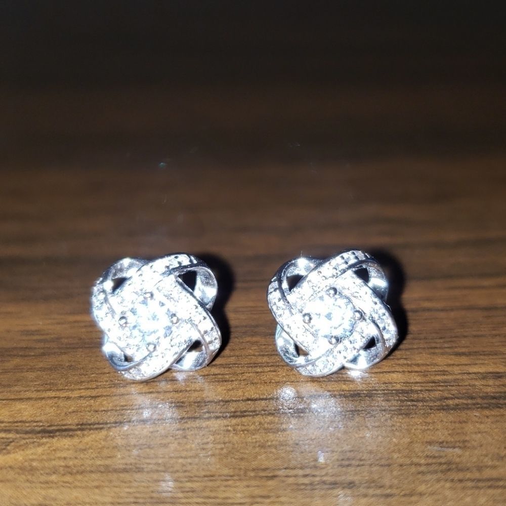 NEW 925 CZ Sterling‎ Silver Love Knot Earrings